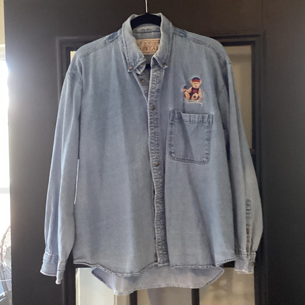 Boyds Bears Light Blue Button Down Shirt with embroidered patriotic bear size
